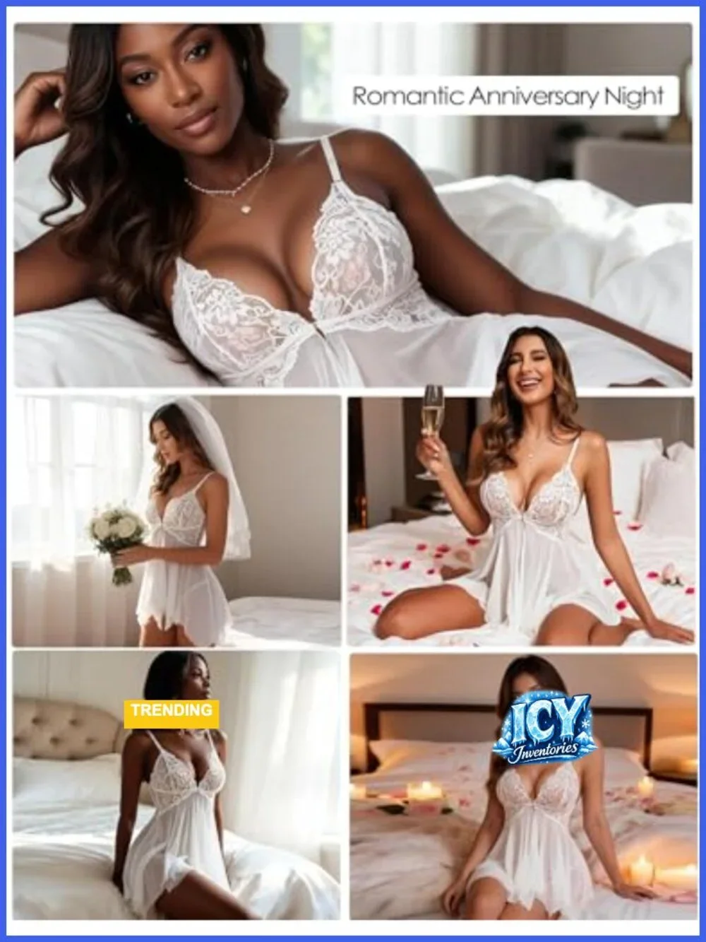 Lace Babydoll Chemise Sleepwear Sexy Mesh Nightgown Adjustable Straps V-Neck